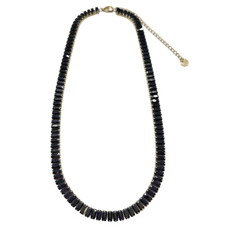 necklace steel gold black crystals
